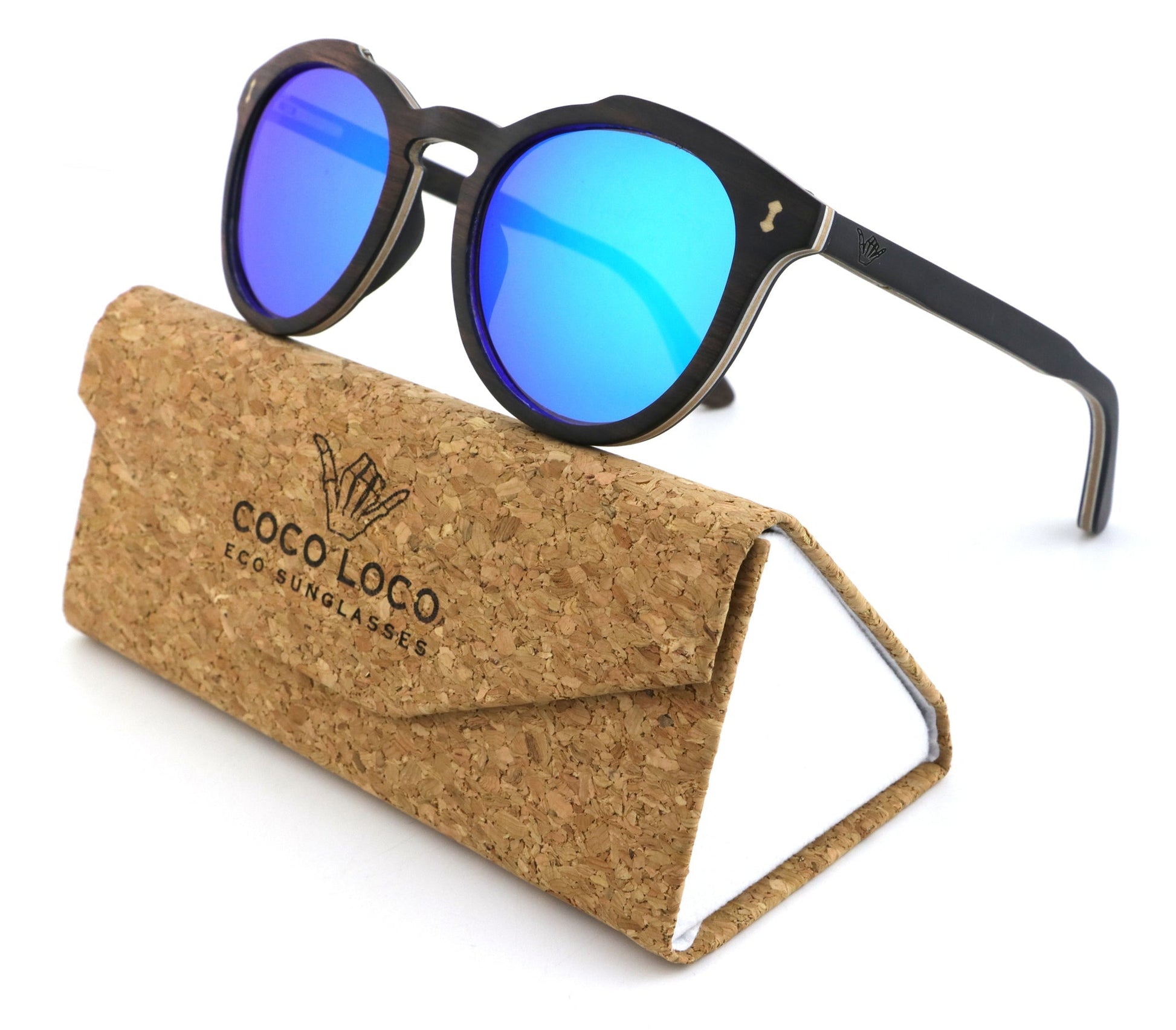 Santa Ana Blue Coco Loco wooden eco sunglasses with cork case