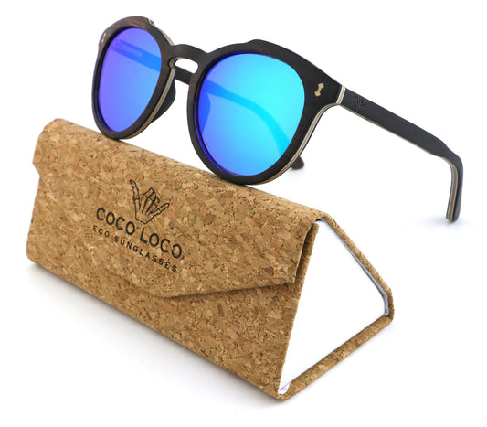 Santa Ana Blue Coco Loco wooden eco sunglasses with cork case