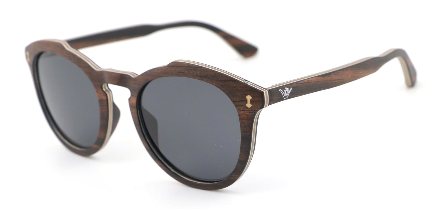 Santa Ana Gray Coco Loco wooden eco sunglasses front with logo
