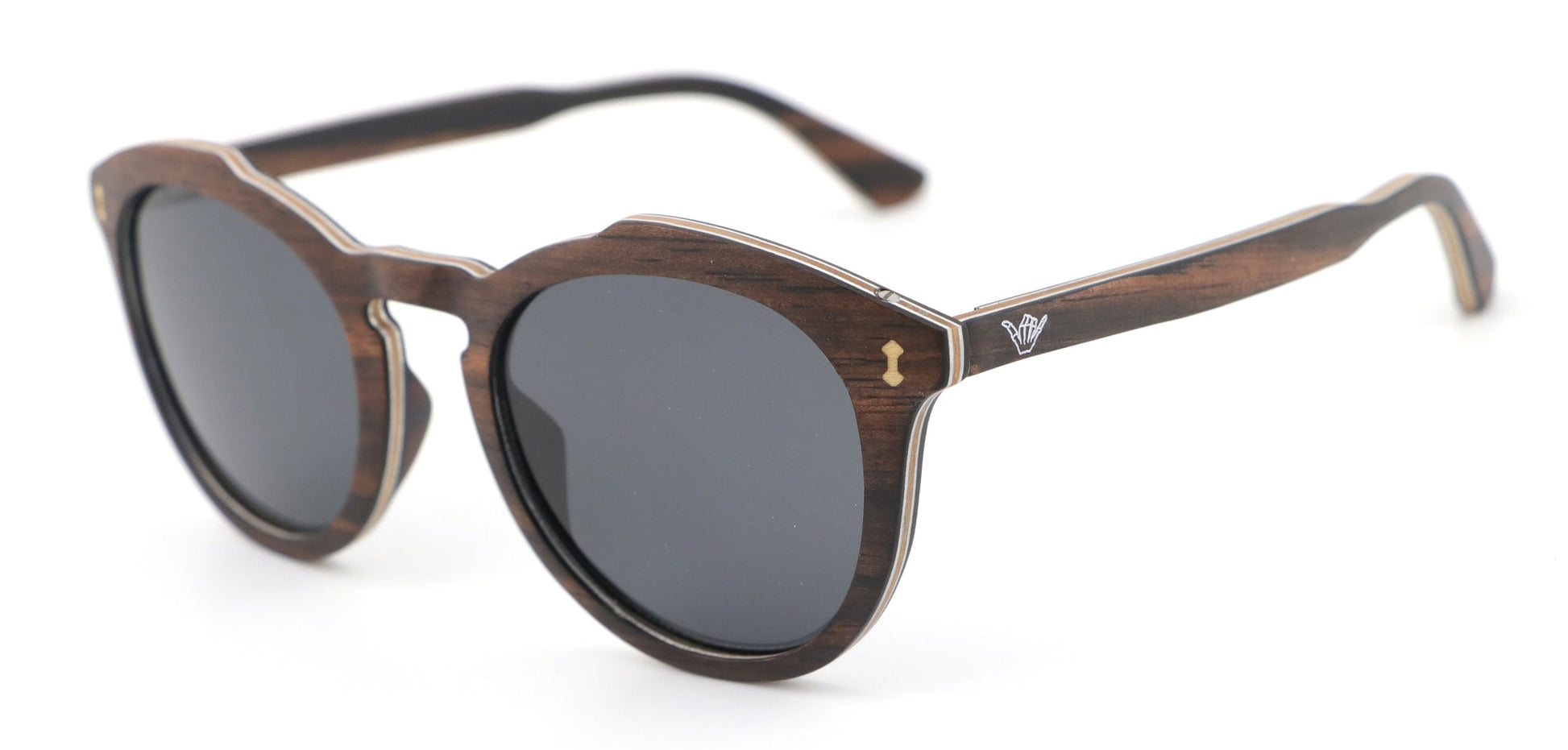 Santa Ana Gray Coco Loco wooden eco sunglasses front with logo