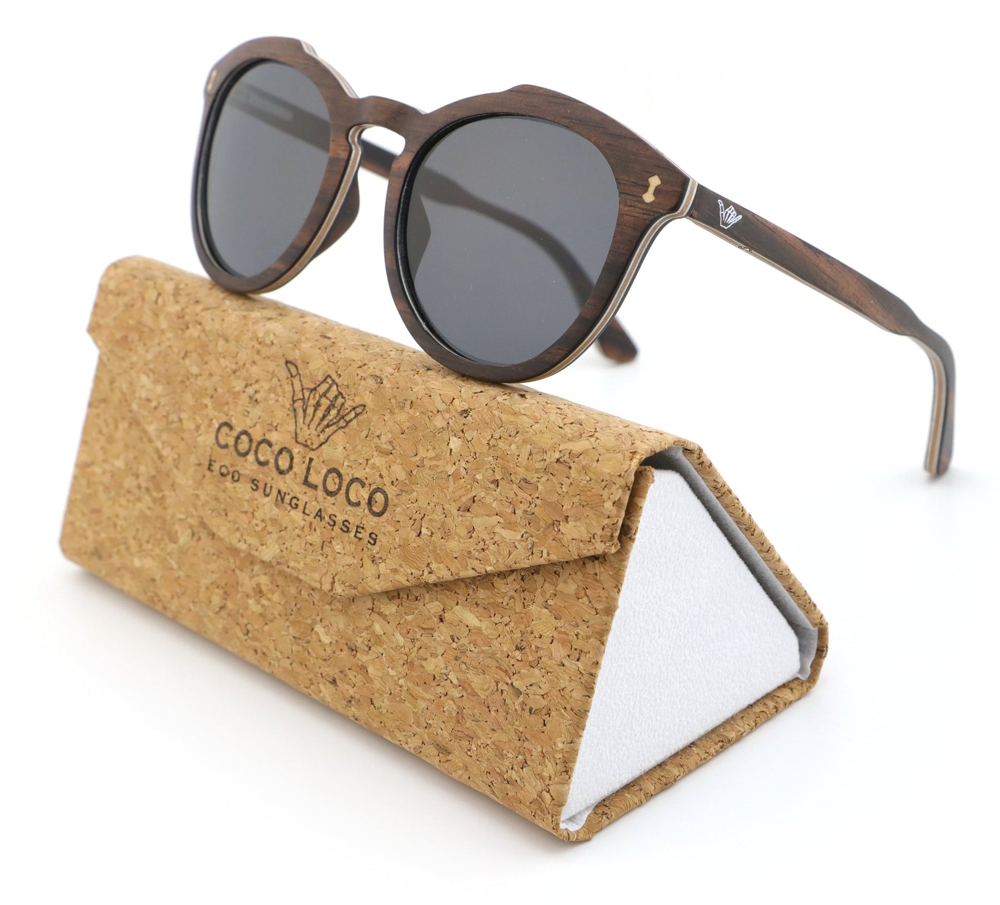 Santa Ana Gray Coco Loco wooden eco sunglasses with cork case