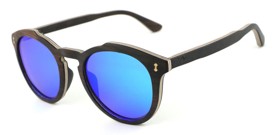 Santa Ana Blue Coco Loco wooden eco sunglasses front with logo
