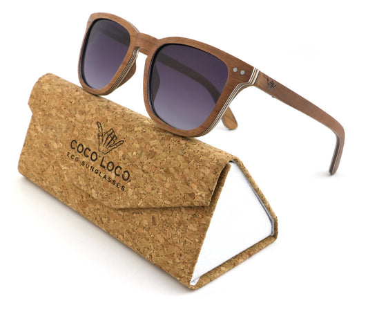 Manzanillo Coco Loco wooden eco sunglasses with cork case