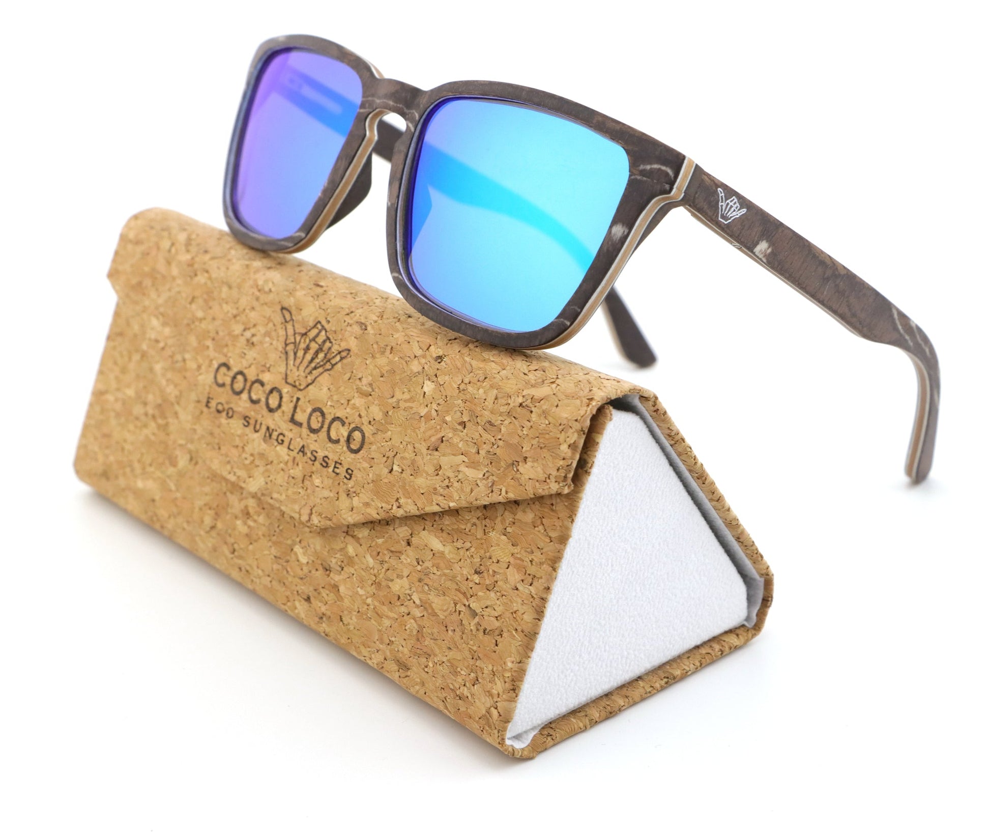 Samara Blue Coco Loco wooden eco sunglasses with cork case