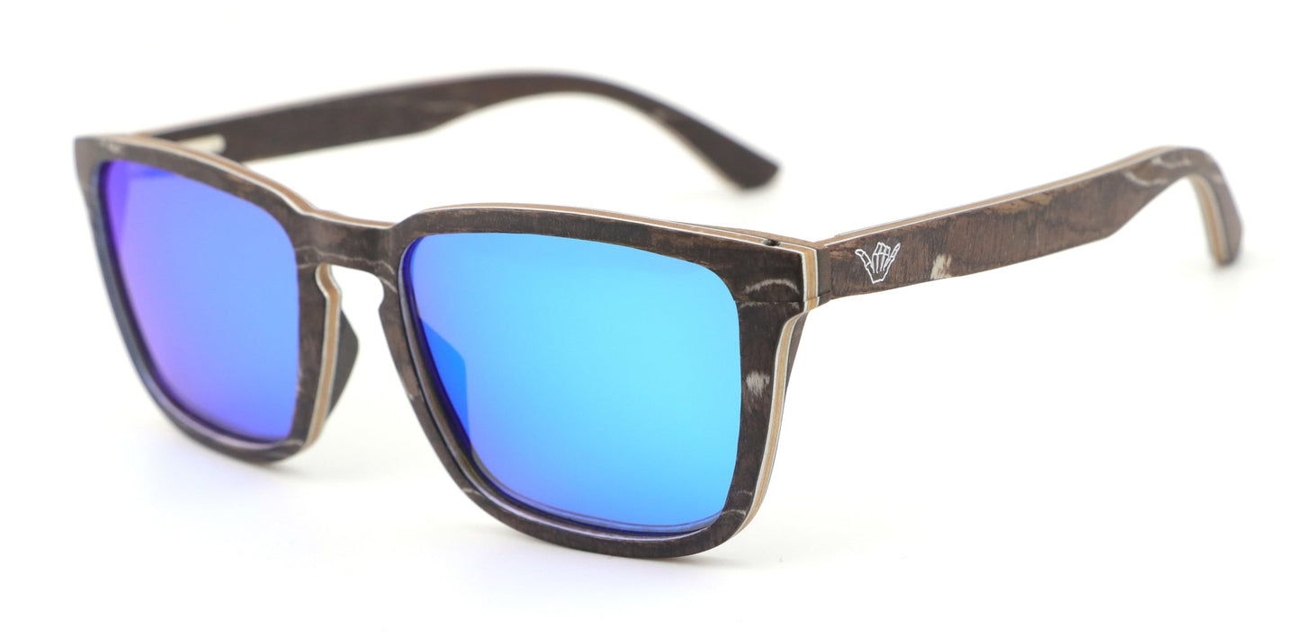 Samara Blue Coco Loco wooden eco sunglasses front with logo