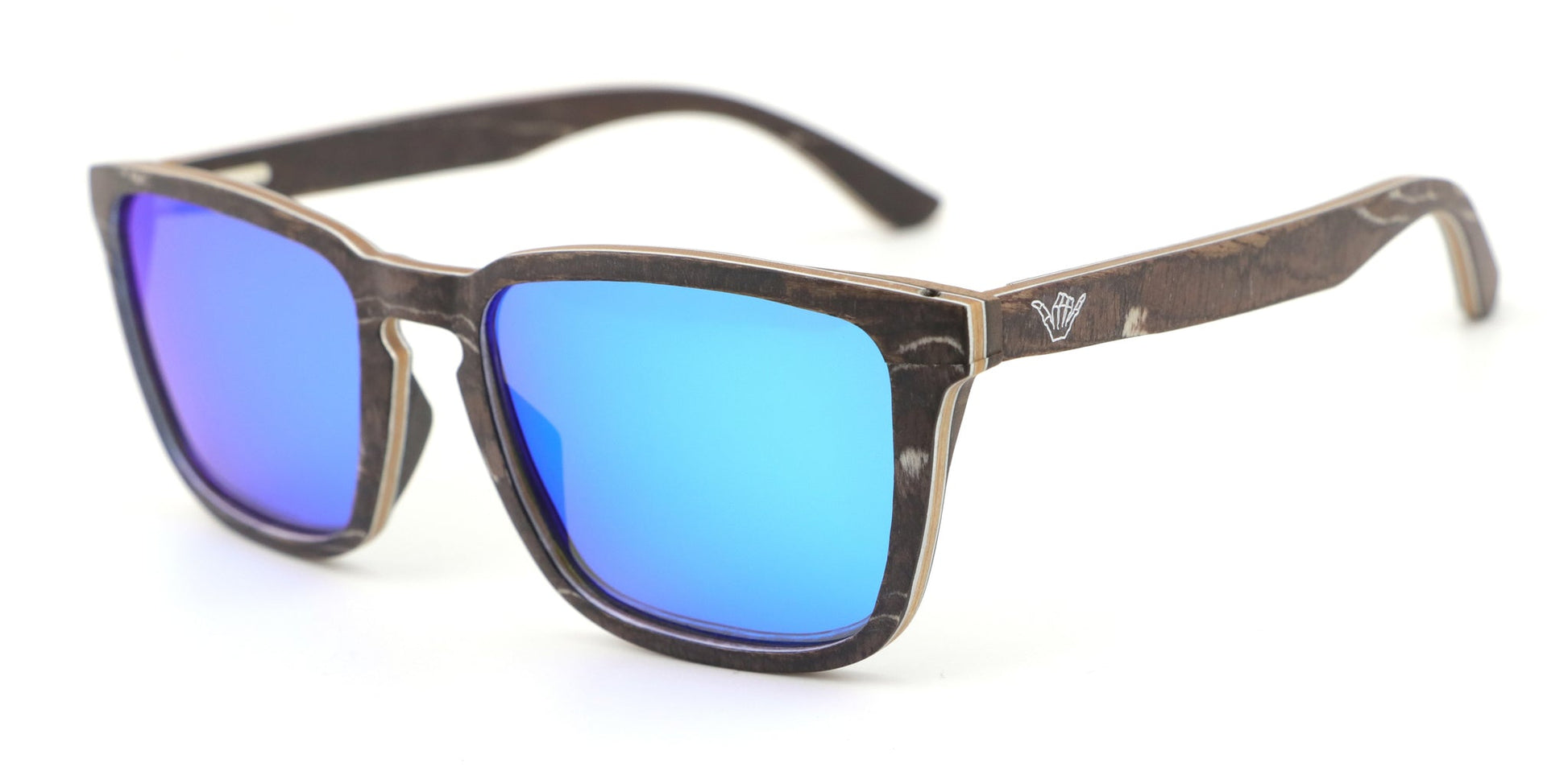 Samara Blue Coco Loco wooden eco sunglasses front with logo