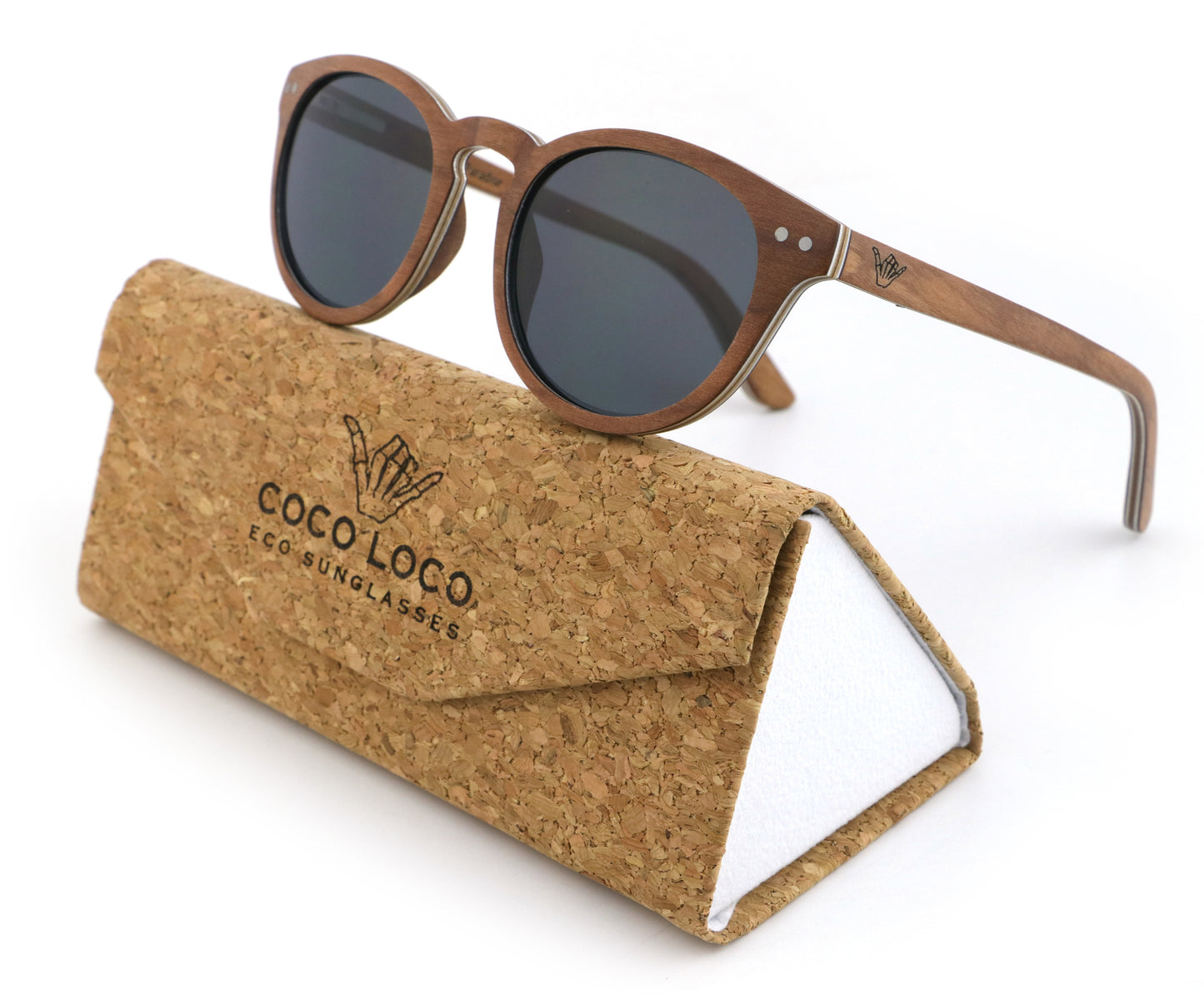 Fortuna Brown Coco Loco wooden eco sunglasses with cork case